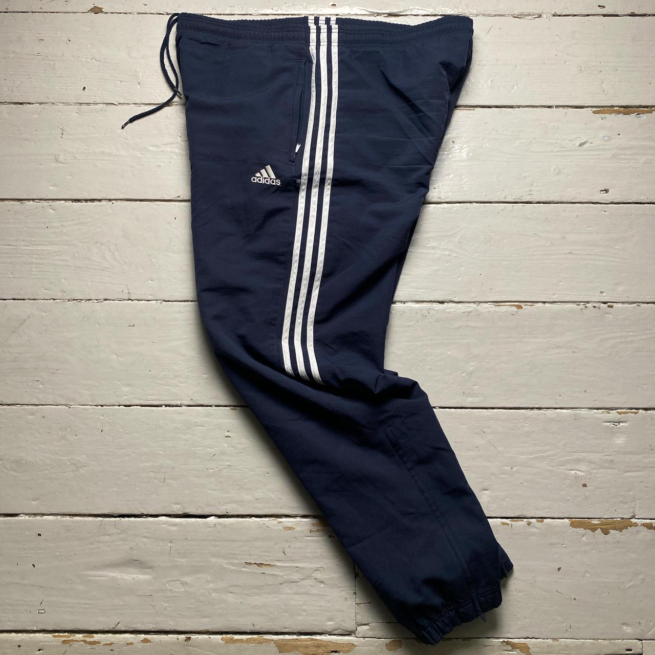 Adidas Navy and White Baggy Trackpant Shell Bottoms