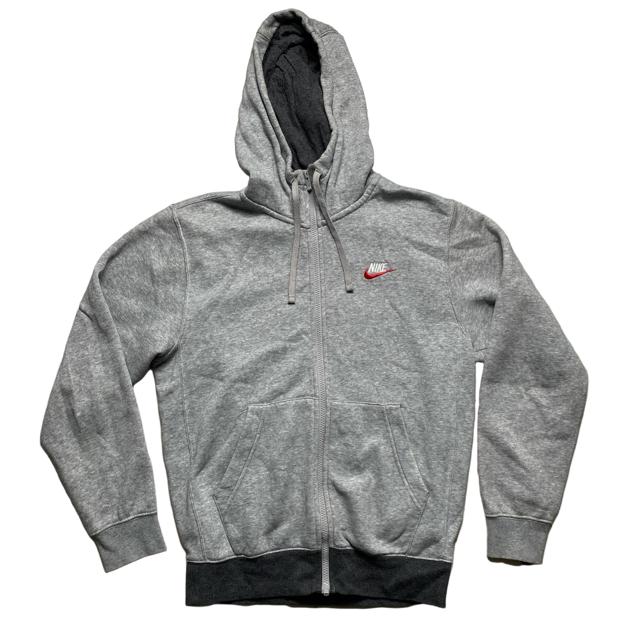 Nike White Red Swoosh Grey Hoodie (XS)