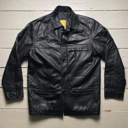 Aviatrix Black Leather Peacoat Jacket