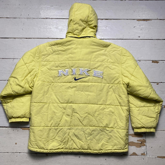 Nike Vintage 90’s Yellow White and Blue Big Logo Puffer Jacket