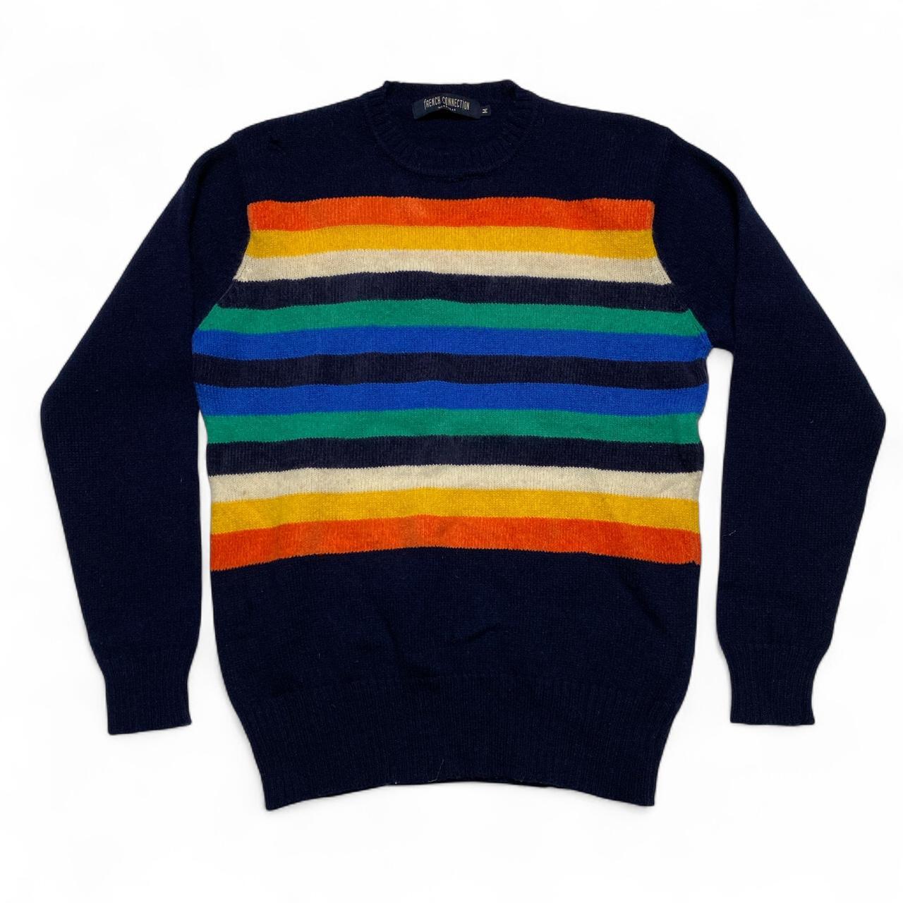 French Connection Vintage Striped Multi Colour Navy Knit Wool Jumper (M)