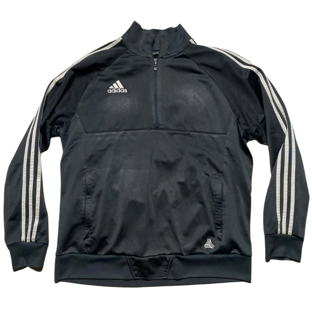 Adidas Football Grey and White Stripe Quarter Zip Jumper (L)