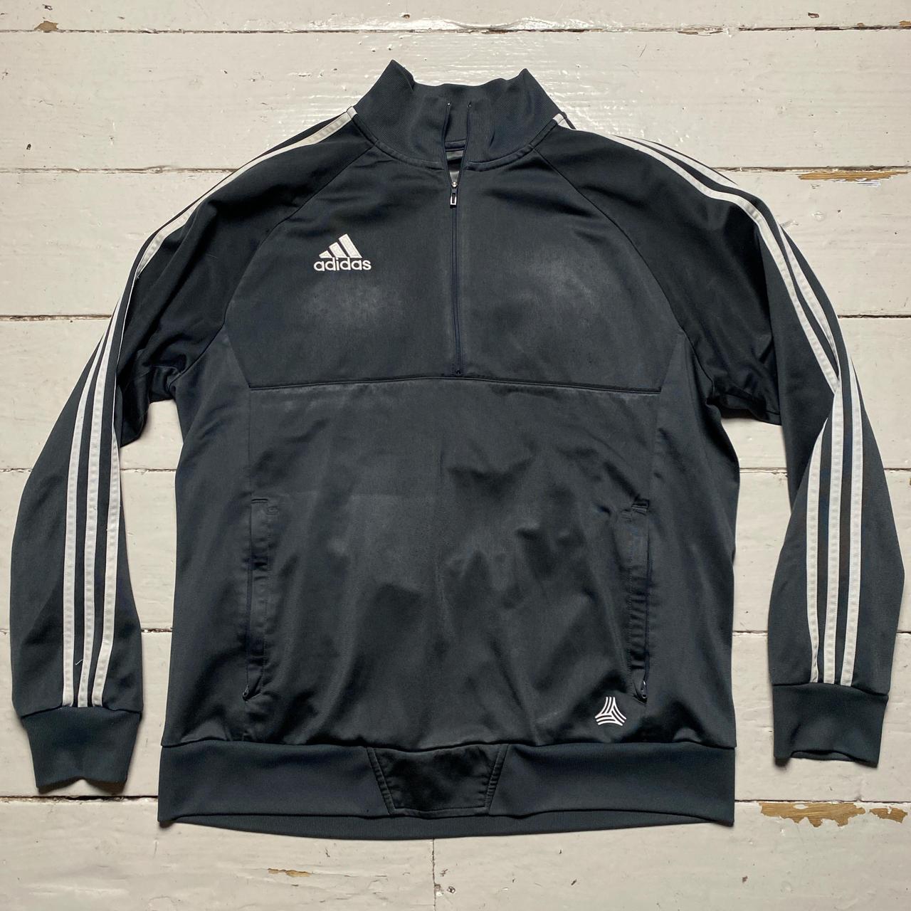 Adidas Football Grey and White Stripe Quarter Zip