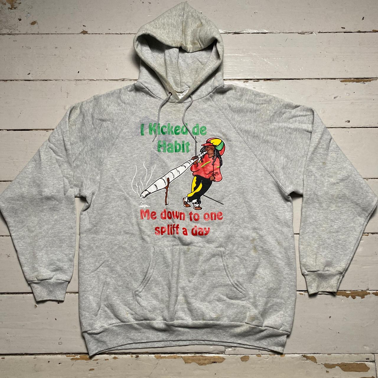 Vintage Screenstars Grey Rasta I Kicked di Habit Down to One Spliff a Day Hoodie