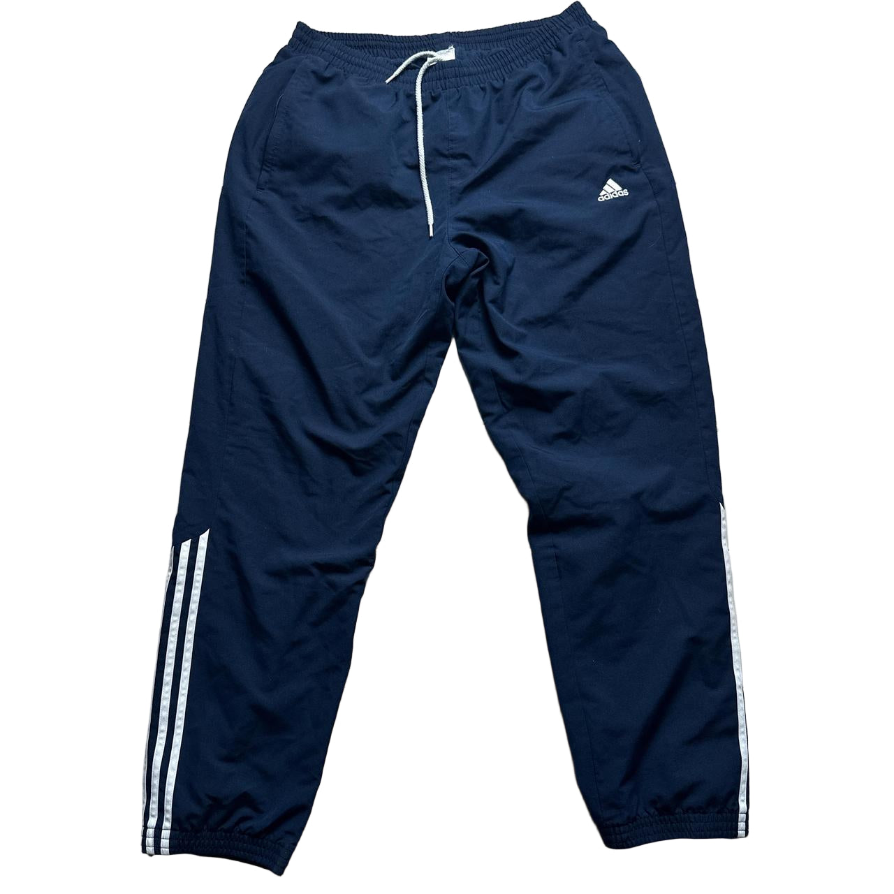 Adidas Navy and White Stripe Shell Baggy Track Pants Bottoms (L)