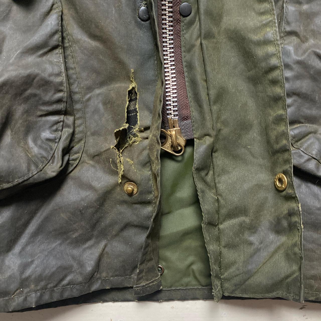 Barbour Waxed Border Khaki Green Tartan Parka Hooded Jacket (L)
