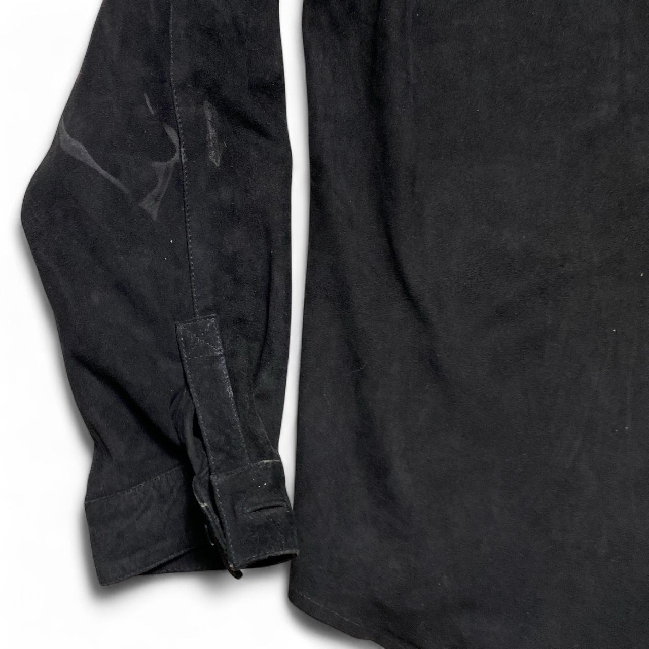 Black Suede Leather Long Sleeve Shirt