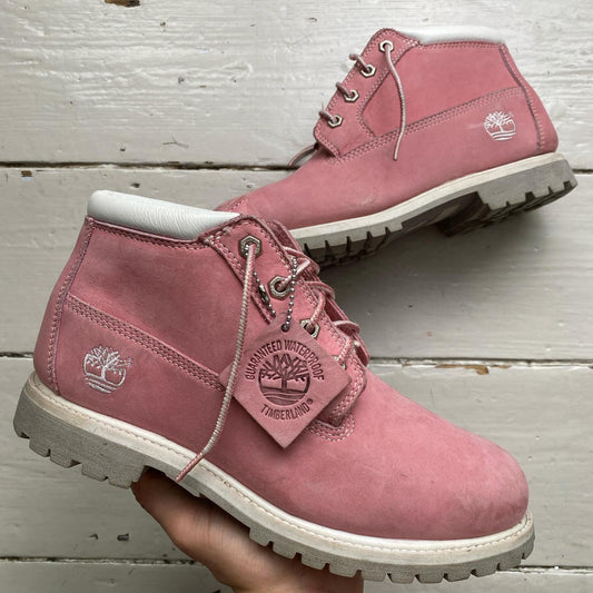 Timberland Pink and White Nubuck Mid Boots