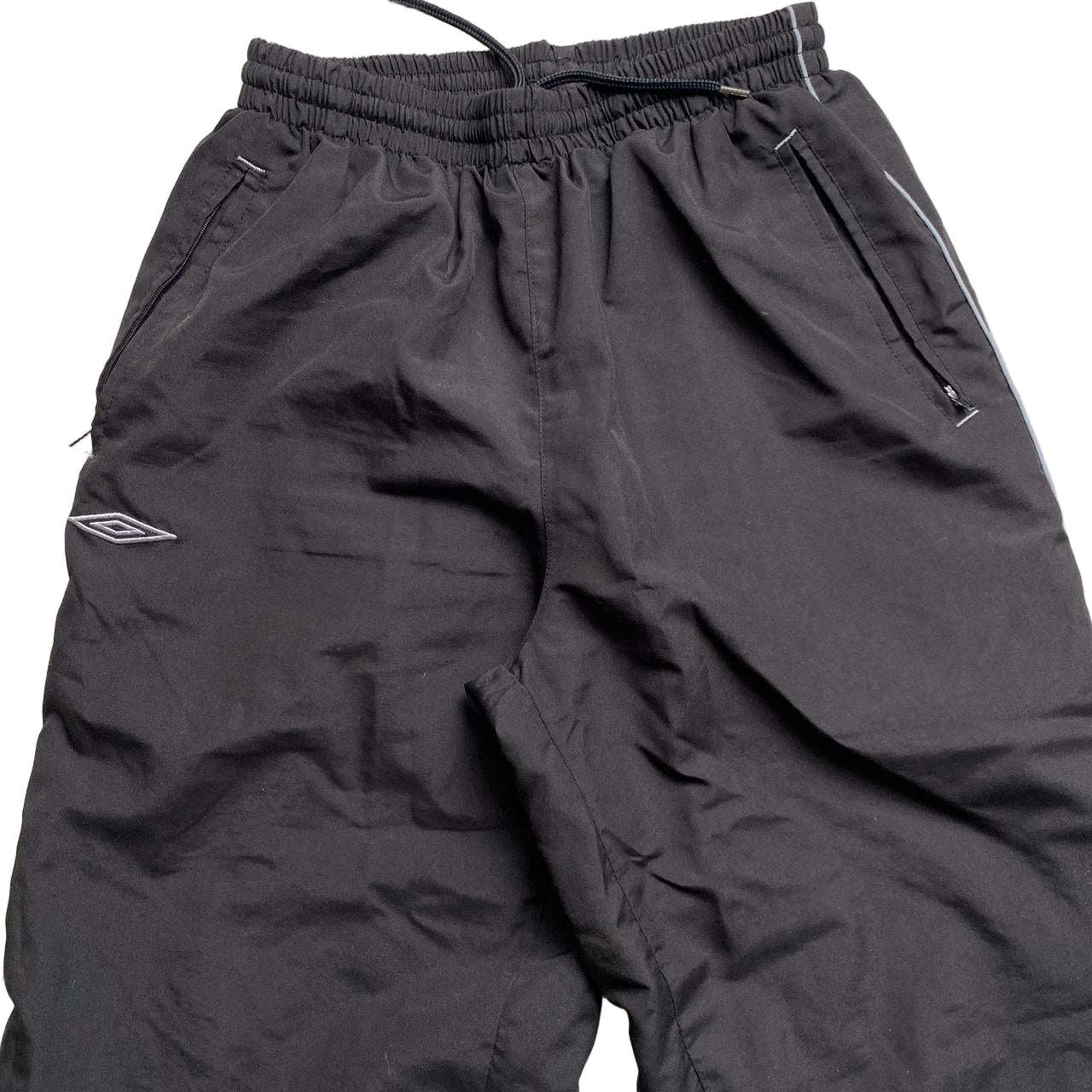 Umbro Vintage Black and Grey Spellout Shell Trackpant Bottoms (S)