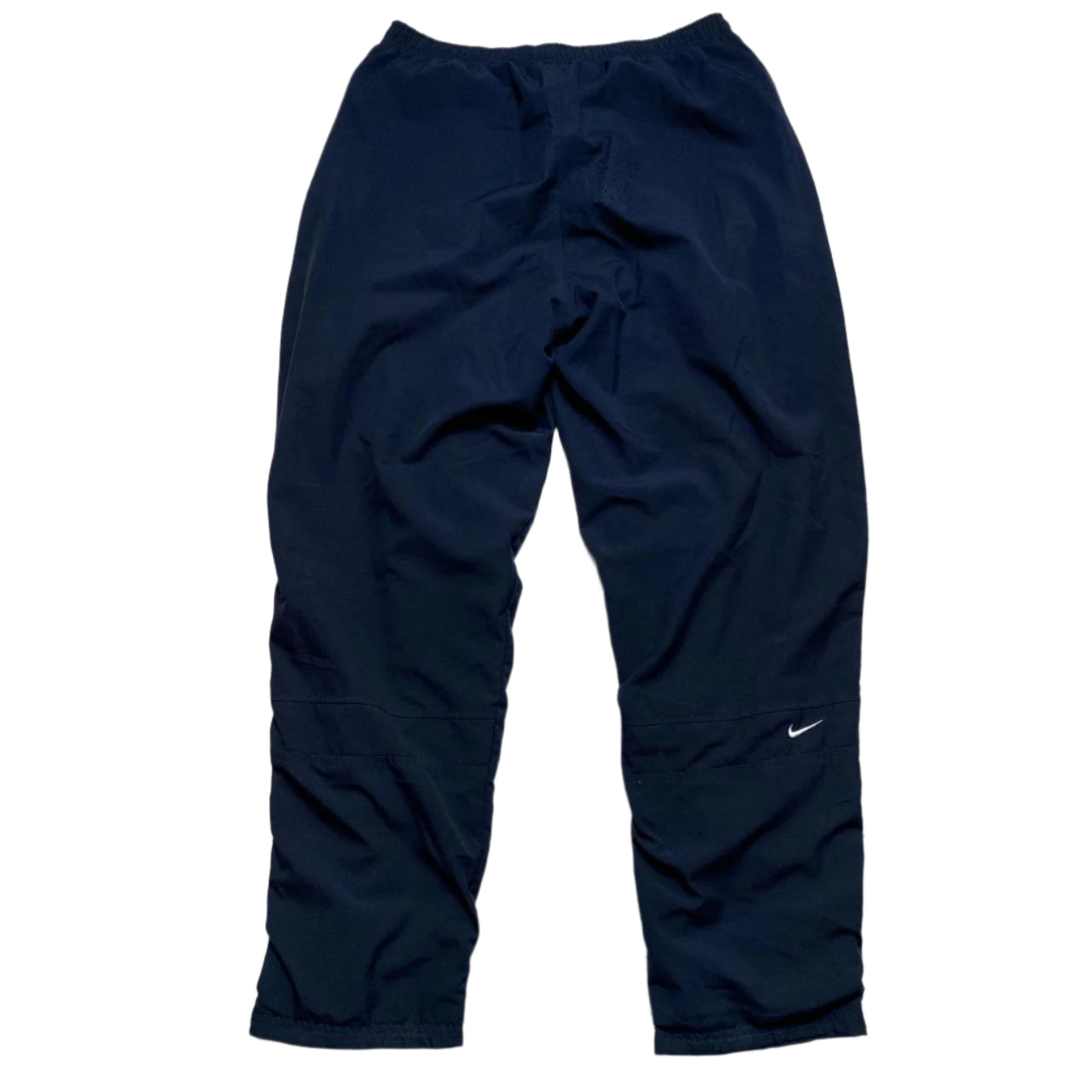 Nike Navy and White Double Swoosh Shell Trackpant Nylon Bottoms (M)