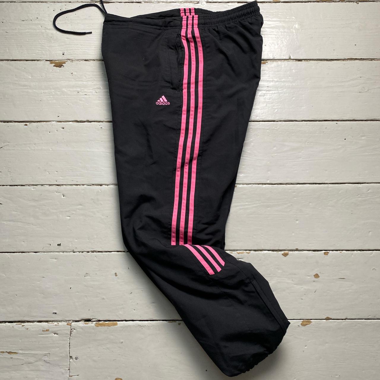 Adidas Womens Vintage Black and Pink Shell Baggy Trackpant Bottoms