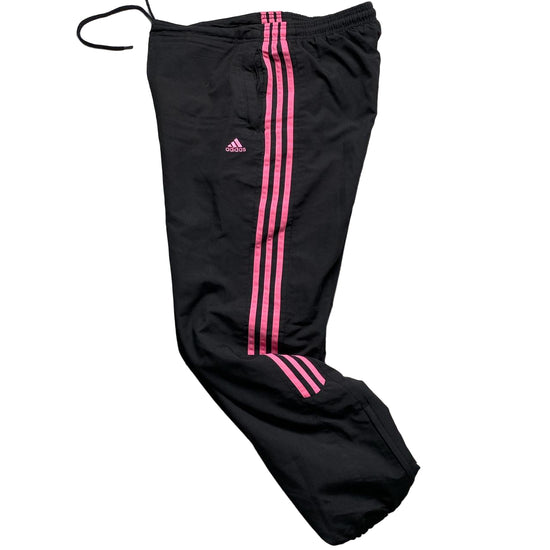 Adidas Womens Vintage Black and Pink Shell Baggy Trackpant Bottoms (M)