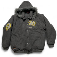 Akademiks A9 Y2K Grey Fur Trim Hooded Bomber Jacket (L)