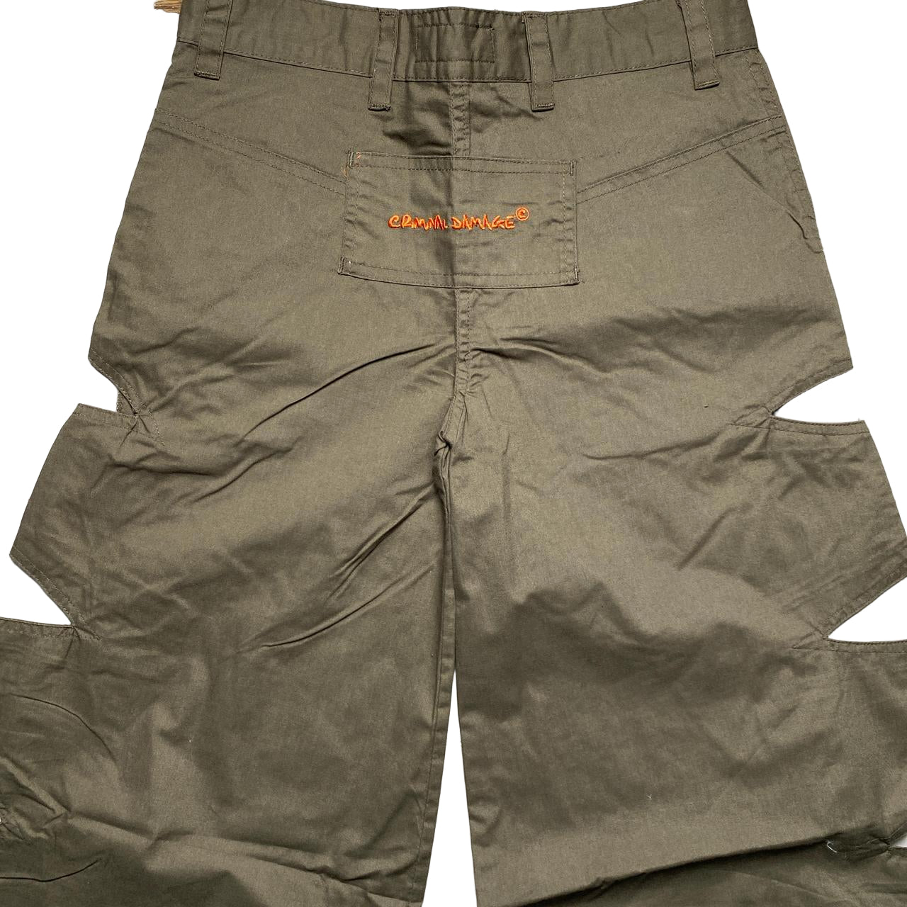 Criminal Damage Rib Cut Baggy Parachute Combat Slit Cargo Trousers Khaki Green and Orange (26W)