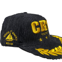 Corteiz CRTZ Soho Yacht Club Black and Gold Corduroy Velvet Snapback Cap