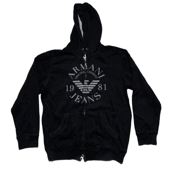 Armani Black and Grey Zip Hoodie (L)