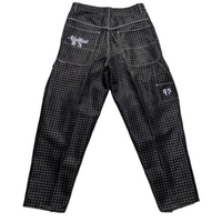 New York 05 Vintage 90’s Baggy Skateboard Carpenter Cargo Black Silver Grid Jeans (36W)