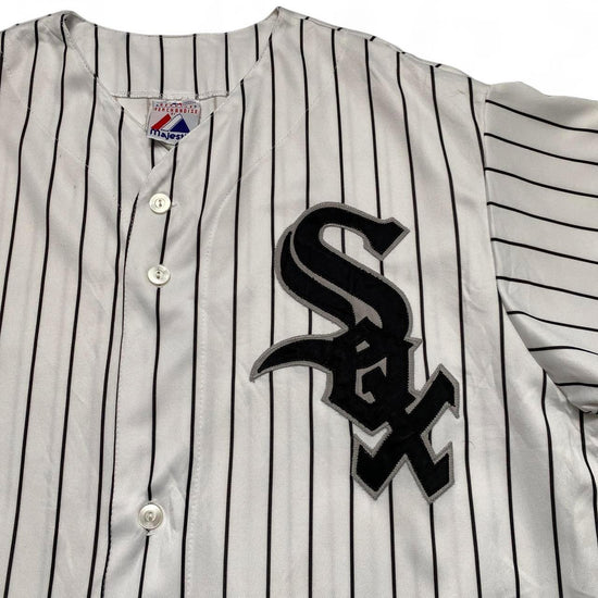 Chicago White Sox MLB Vintage Y2K Pinstripe White And Black Baseball Jersey (M)