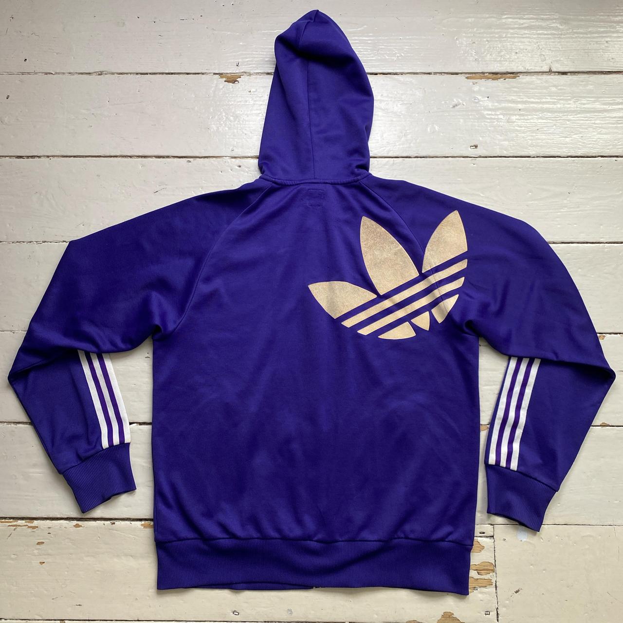Adidas Purple and White Stripe Zip Hoodie