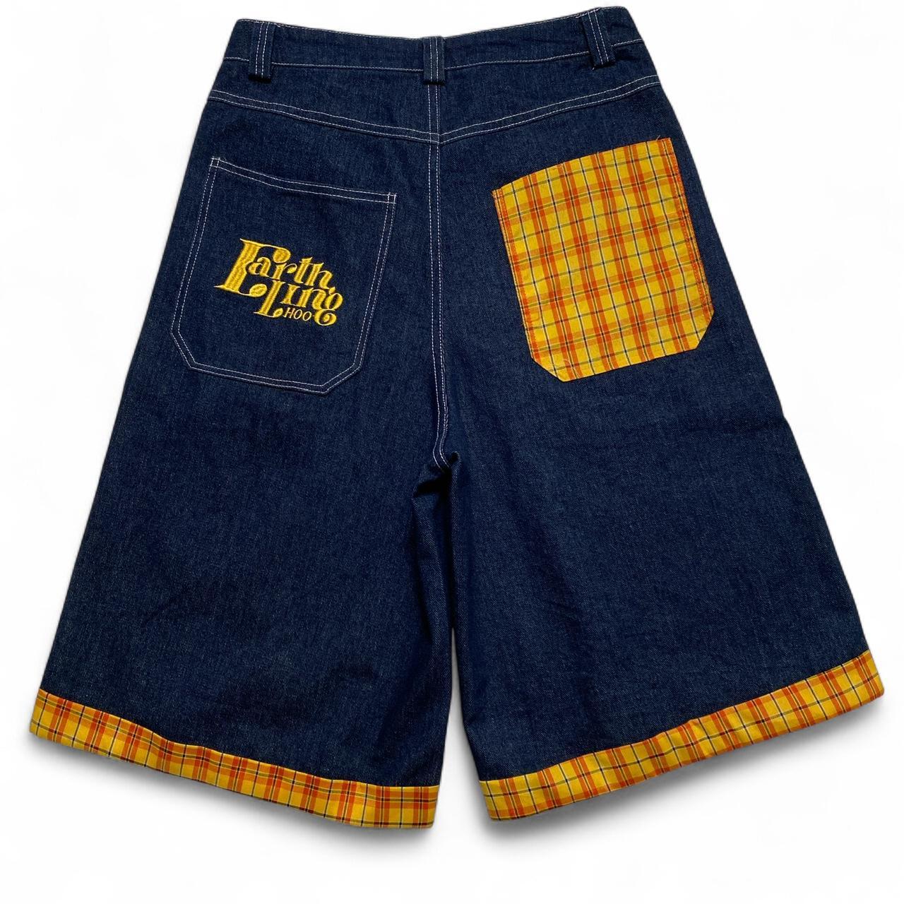 Earthling Hoo Short Sleeve Plaid Shirt and Jorts Jean Shorts Set (M)
