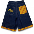 Earthling Hoo Short Sleeve Plaid Shirt and Jorts Jean Shorts Set (M)