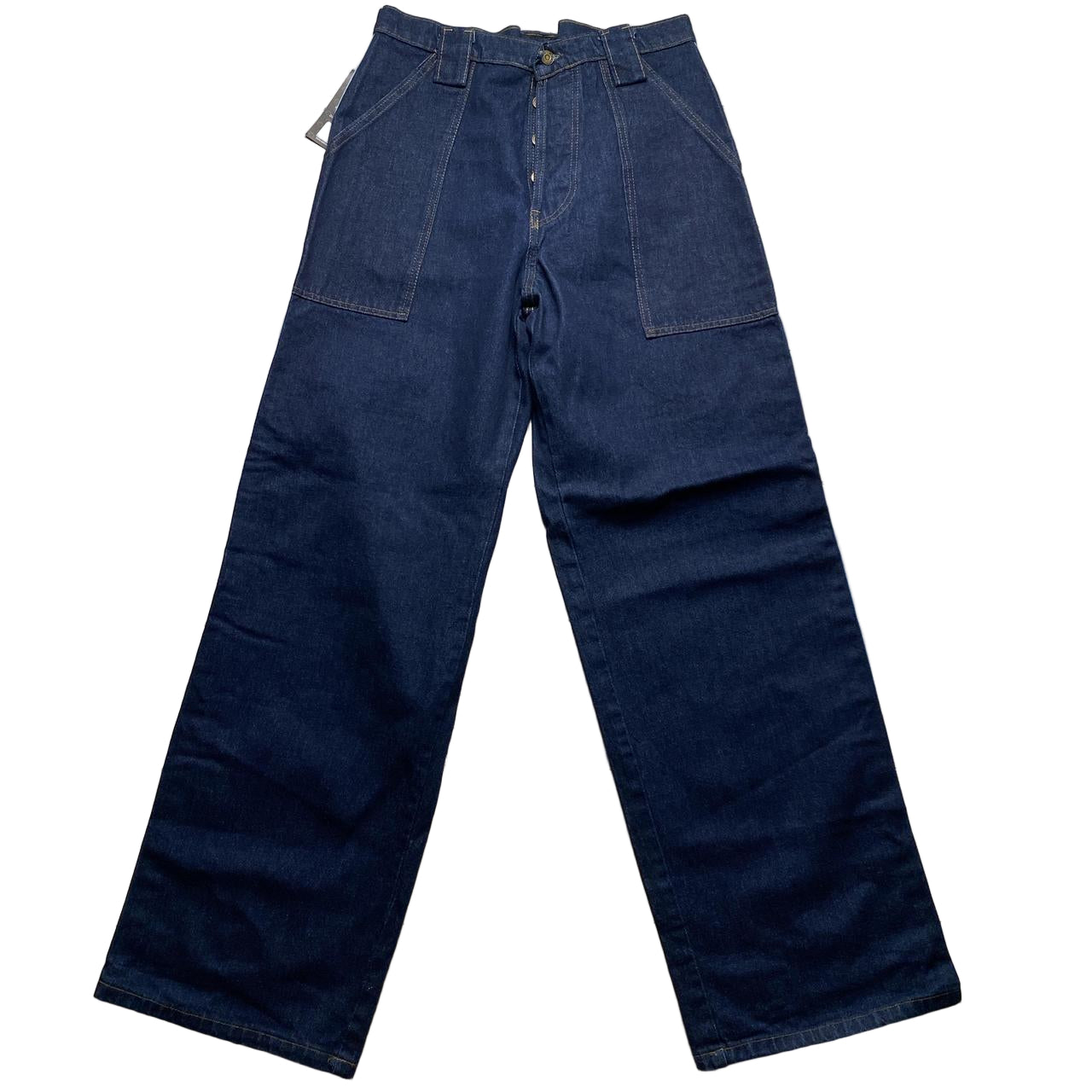 Criminal Damage Baggy Skater Carpenter Navy and Baby Blue Stripe Jeans (32W)
