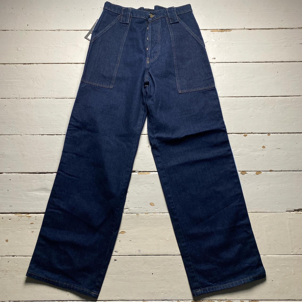 Criminal Damage Baggy Skater Carpenter Navy and Baby Blue Stripe Jeans