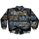 Raw Blue Dollar Bill and Italian Money Embroidery Leather Vintage Bomber Jacket (M)