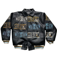 Raw Blue Dollar Bill and Italian Money Embroidery Leather Vintage Bomber Jacket (M)