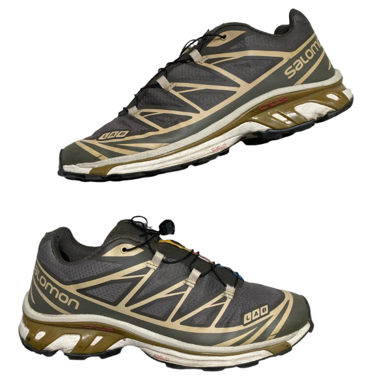 Salomon S-Lab XT6 Soft Ground Khaki Green Cream and White Trainers (UK 9.5)