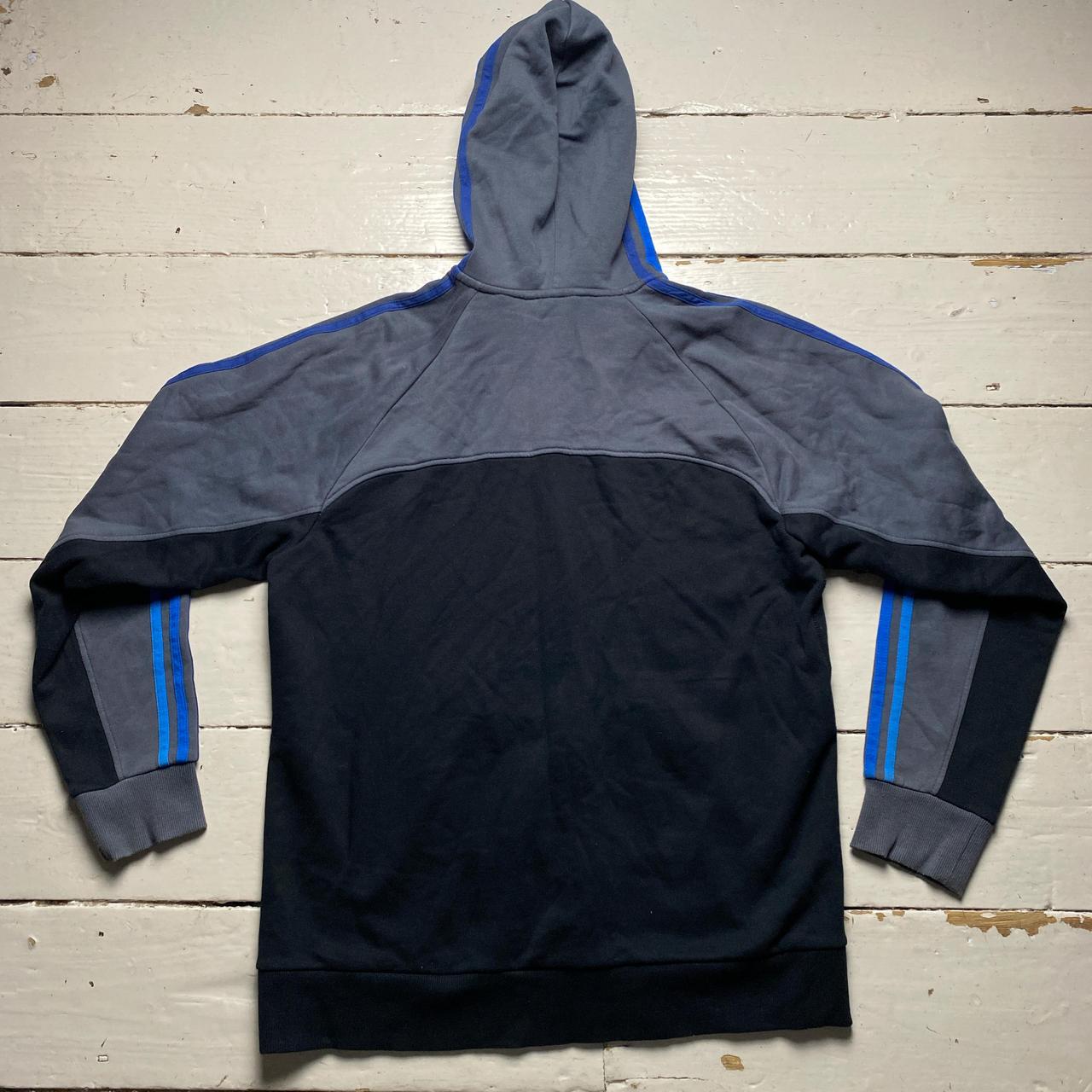 Adidas Performance Essentials 3 Stripe Grey Black and Tri Blue Hoodie