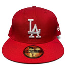 LA Dodgers Red and White Fitted Cap