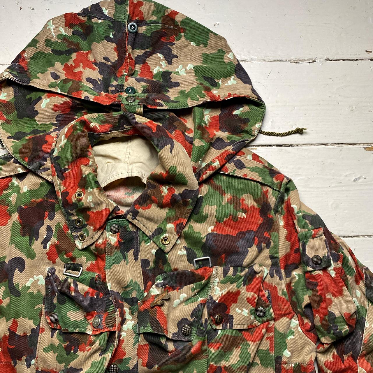 Red Brown and Green Camouflage Military Jacket