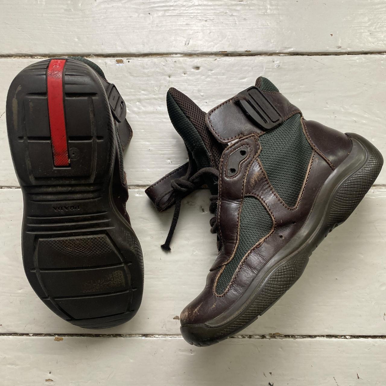 Prada Americas Cup Vintage Brown and Red High Top Trainer Boots