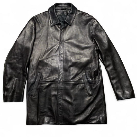 Gieves Black Long Leather Coat (XL)