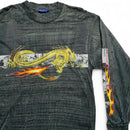 Sideout Vintage y2k Dragon Grey and Yellow Flames Grunge Long Sleeve T Shirt (L)