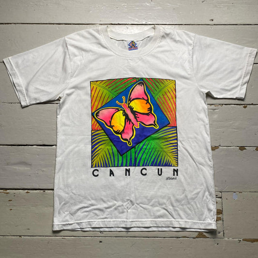 Cancun Vintage 90’s White Butterfly Multi Colour T Shirt