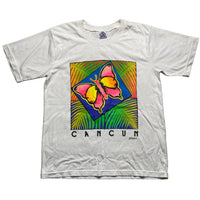 Cancun Vintage 90’s White Butterfly Multi Colour T Shirt (XL)