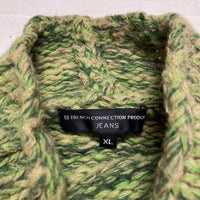 French Connection Vintage Green and Brown Knitted Jumper (XL)