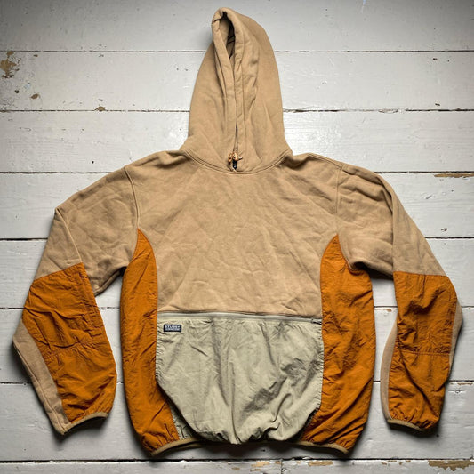 Stussy Tan Sand Brown and Orange Nylon Panelling Hoodie