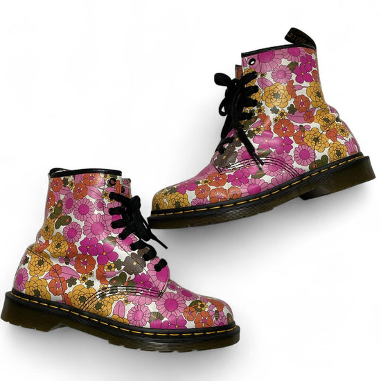 Dr Martens Floral Pin Yellow and White High Boots