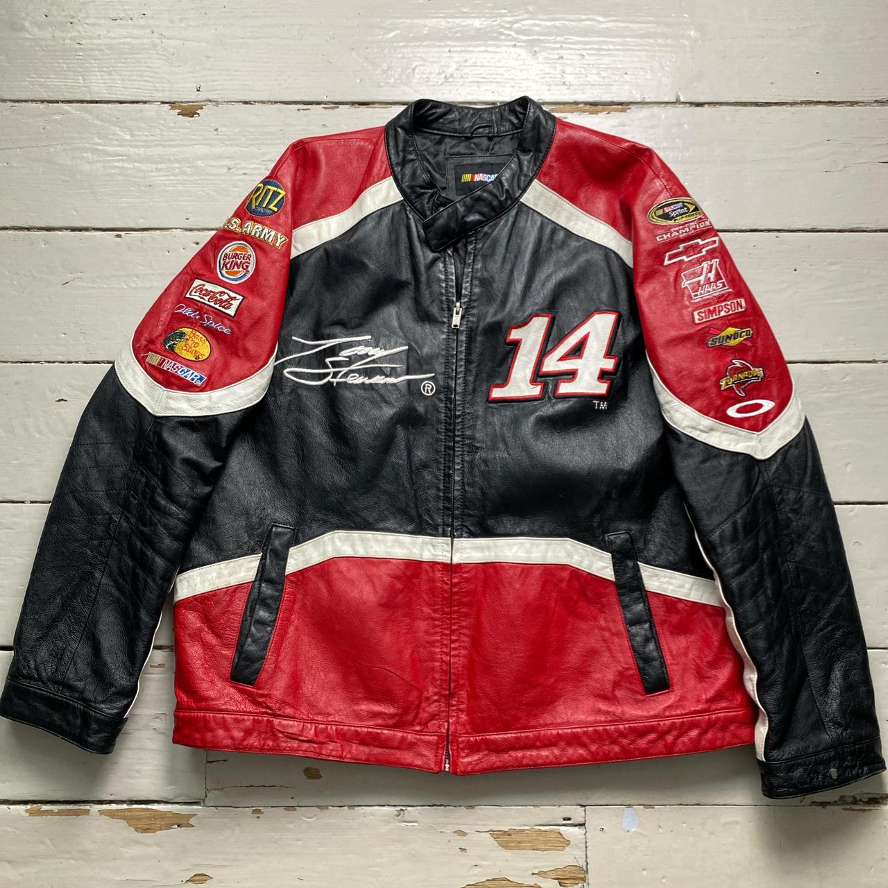 Nascar Tony Stewart 14 Office Depot Black Red and White Vintage Leather Racing Jacket