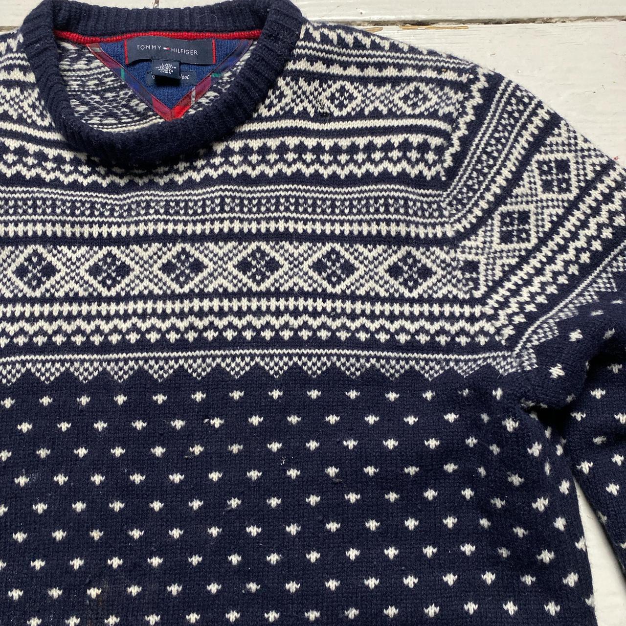 Tommy Hilfiger Navy and White Thick Knit Jumper