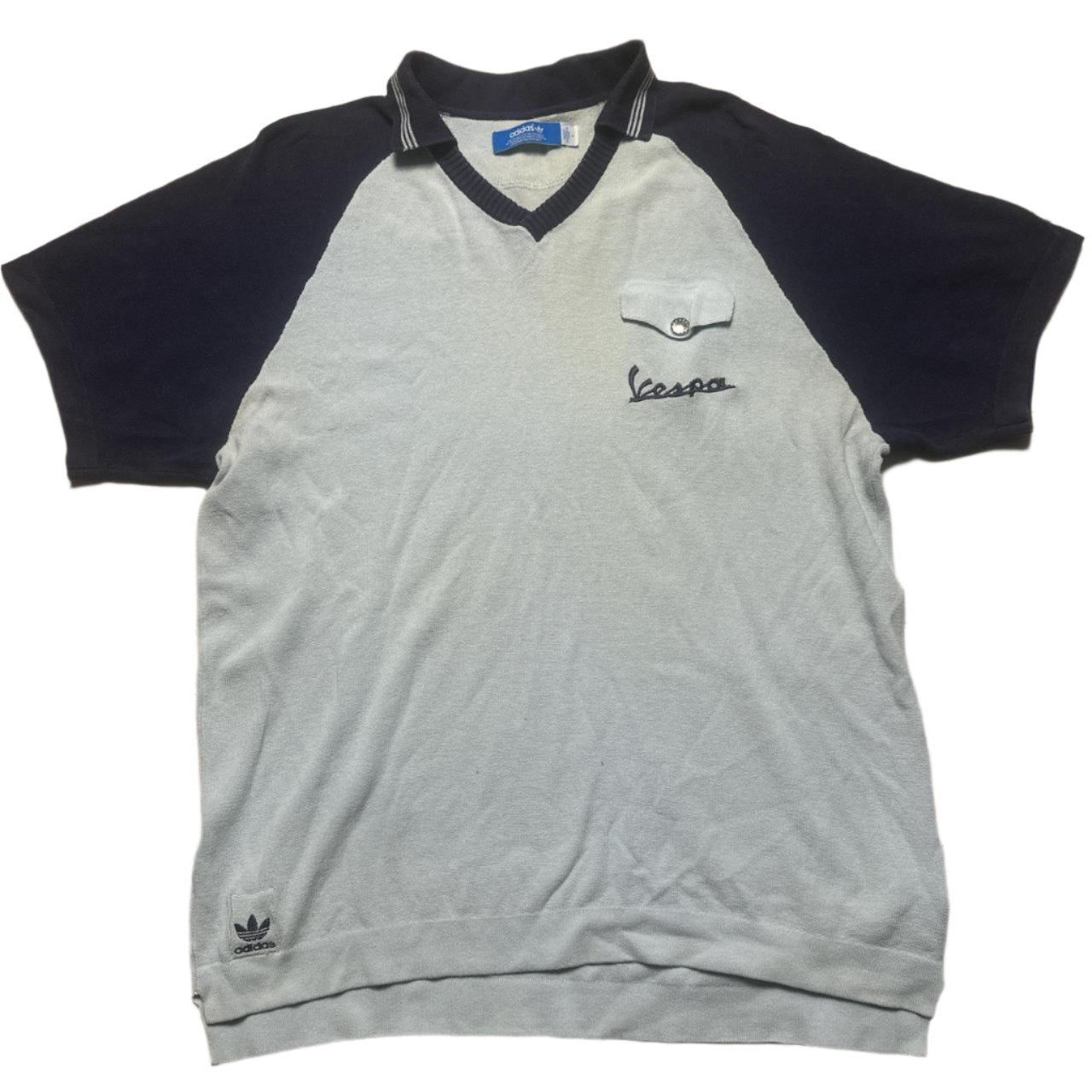 Adidas Vespa Light Blue and Navy Polo Shirt (L)