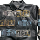 Raw Blue Dollar Bill and Italian Money Embroidery Leather Vintage Bomber Jacket (M)