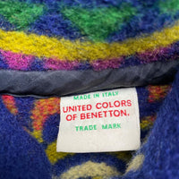United Colours of Benetton Vintage Wool Floral Multi Colour Rug Design Hooded Fur Trim Parka (M)