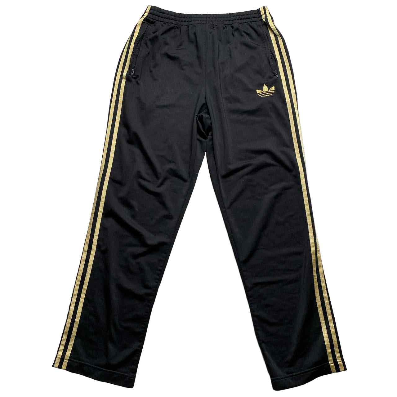 Adidas Black and Gold Stripe Trackpant Bottoms (L)