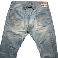 Evisu Baggy Cargo Jeans Light Blue with Cream Daicock Swoosh (34W)
