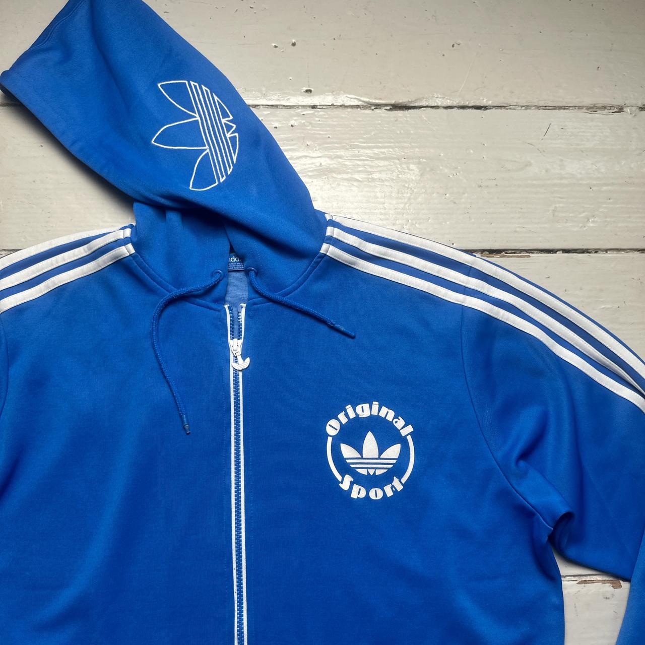 Adidas Blue and White Tracksuit Hoodie Jacket