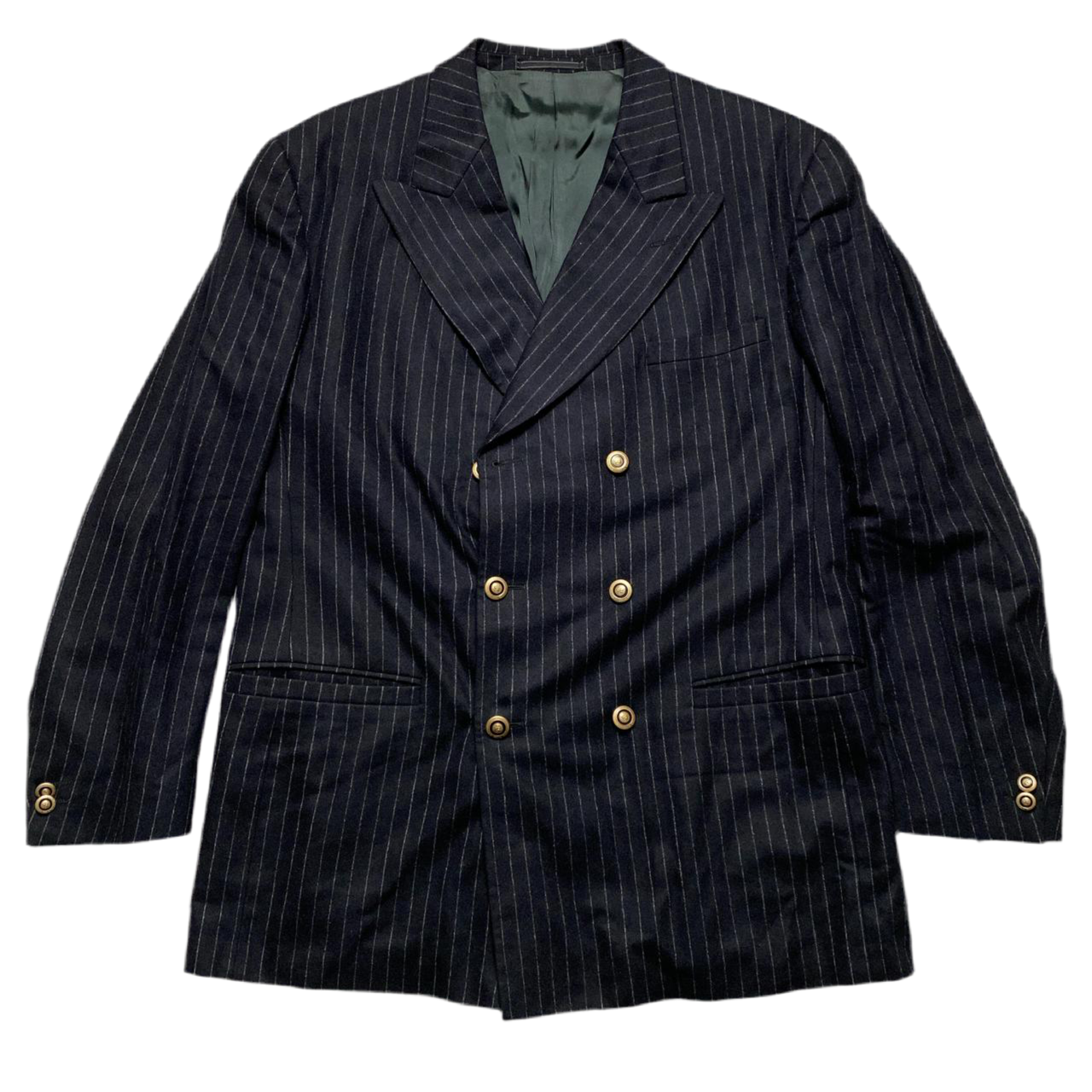Versace Classic V2 Full Double Breasted Pin Stripe Black and Grey Suit (L)